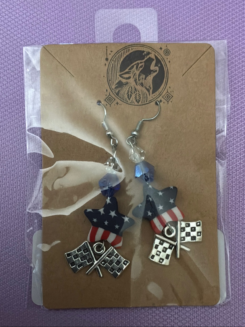 Patriotic Star Drop Earrings in Blue & Red
